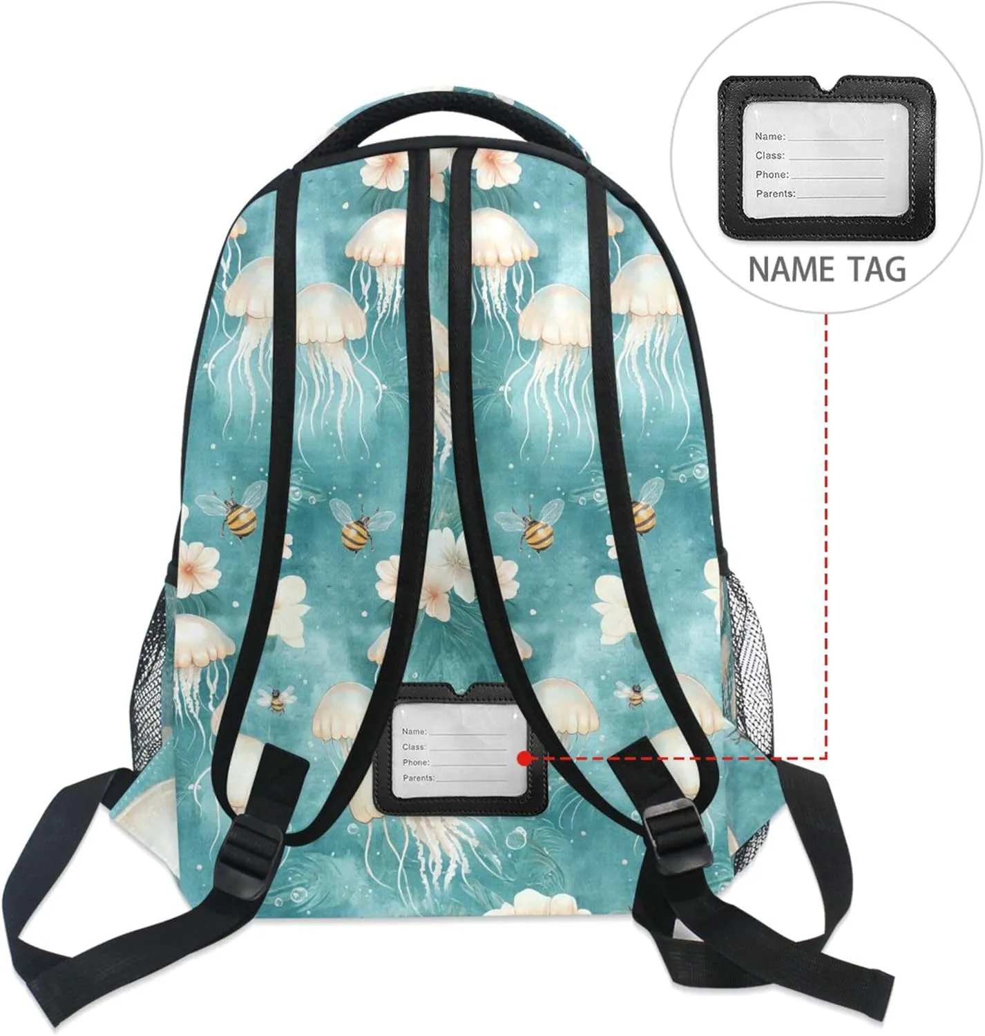 KLL Backpacks for Teenager Waterproof Carry On Backpacks with Chest Strap Gift Men & Women Cute Jellyfish Teal