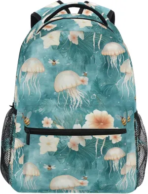 KLL Backpacks for Teenager Waterproof Carry On Backpacks with Chest Strap Gift Men & Women Cute Jellyfish Teal