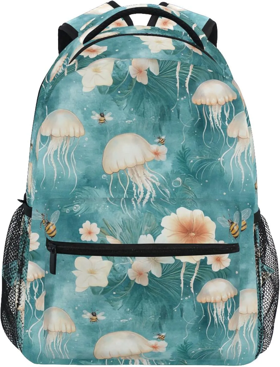 KLL Backpacks for Teenager Waterproof Carry On Backpacks with Chest Strap Gift Men & Women Cute Jellyfish Teal