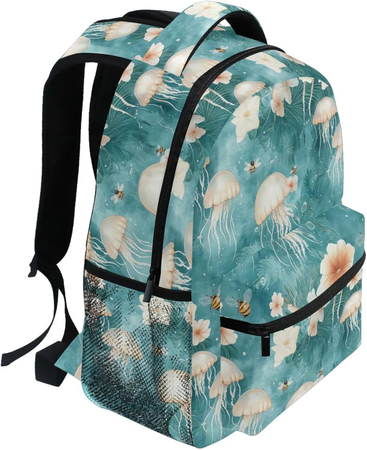 KLL Backpacks for Teenager Waterproof Carry On Backpacks with Chest Strap Gift Men & Women Cute Jellyfish Teal