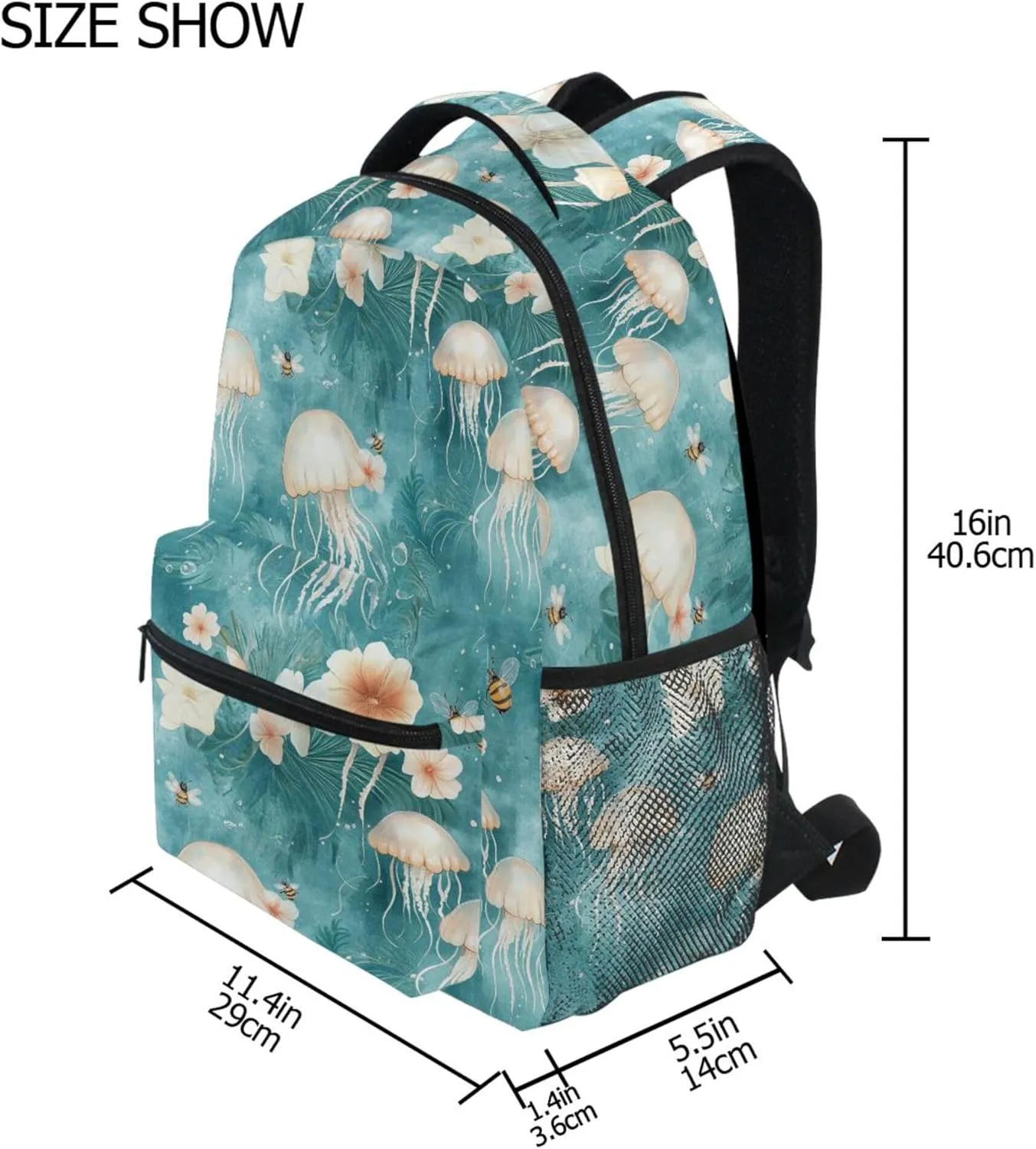 KLL Backpacks for Teenager Waterproof Carry On Backpacks with Chest Strap Gift Men & Women Cute Jellyfish Teal