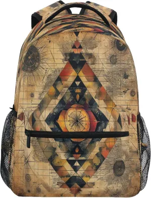 KLL Backpacks for Unisex Adult Fashion Laptop Bookbag with Chest Strap for College Work Boho Vintage Geometric Pattern