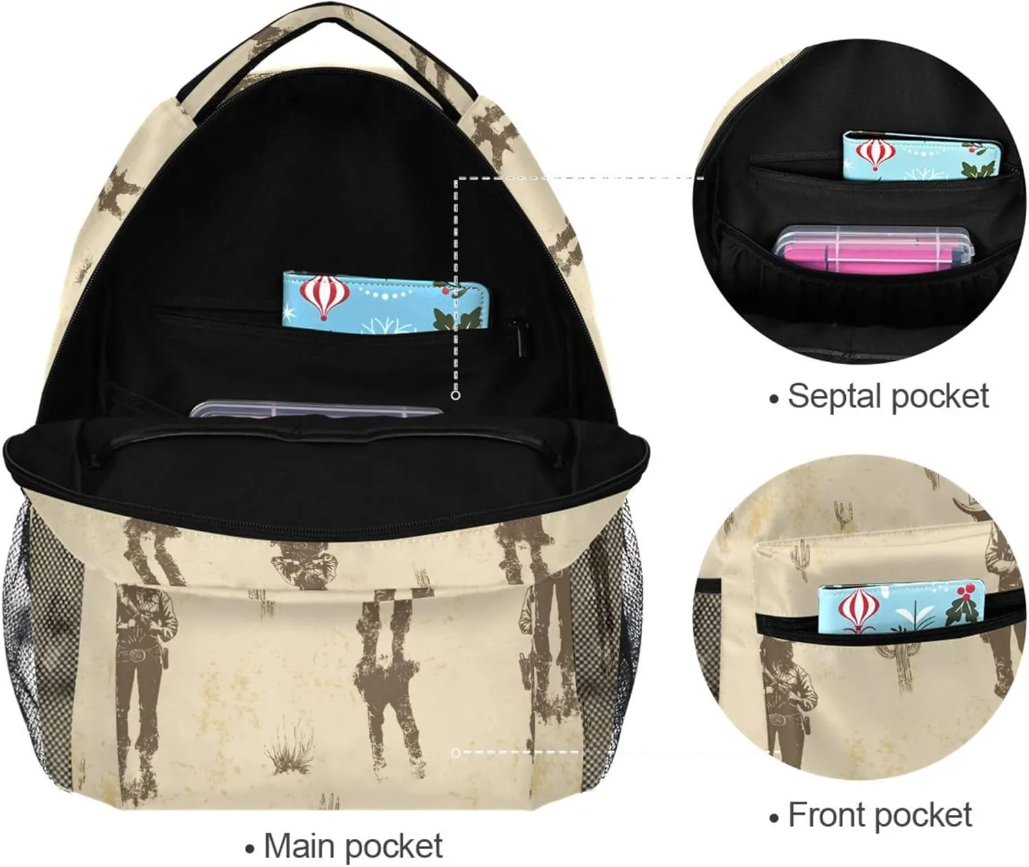 KLL Backpacks for Women Men Fashion Sports Backpack with Chest Strap for College Work Western Cowboy Beautiful Cowgirl