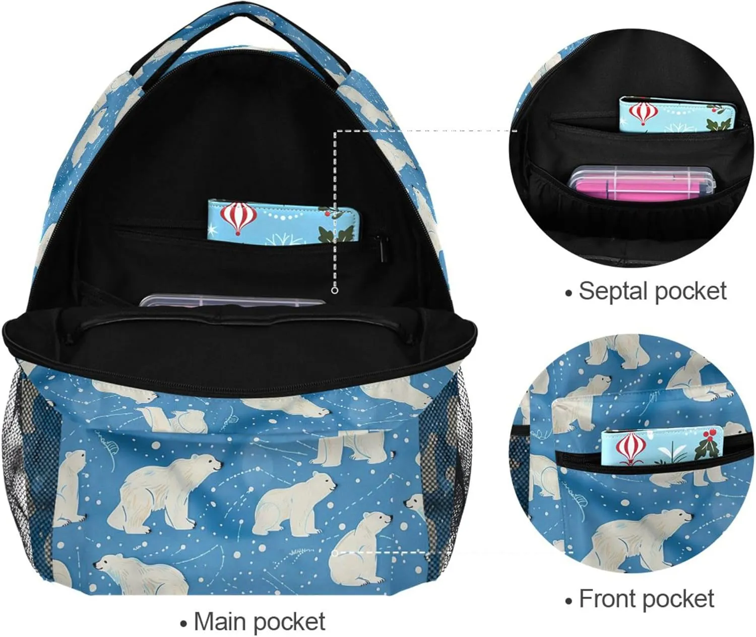 KLL Cool Backpacks for Teenager Fashion Sports Backpack with Chest Strap Gift Men & Women Polar Bears on A Blue Background