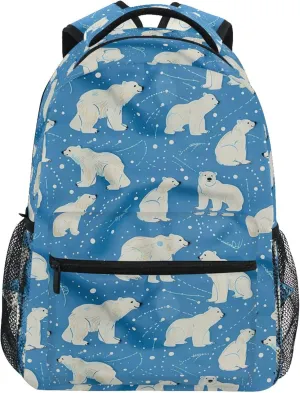 KLL Cool Backpacks for Teenager Fashion Sports Backpack with Chest Strap Gift Men & Women Polar Bears on A Blue Background