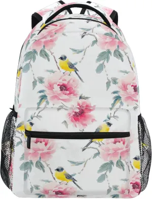 KLL Cool Backpacks for Teens Boys Girls Fashion Vintage Daypacks with Chest Strap for Business Work College Travel Trip Flowers Birds