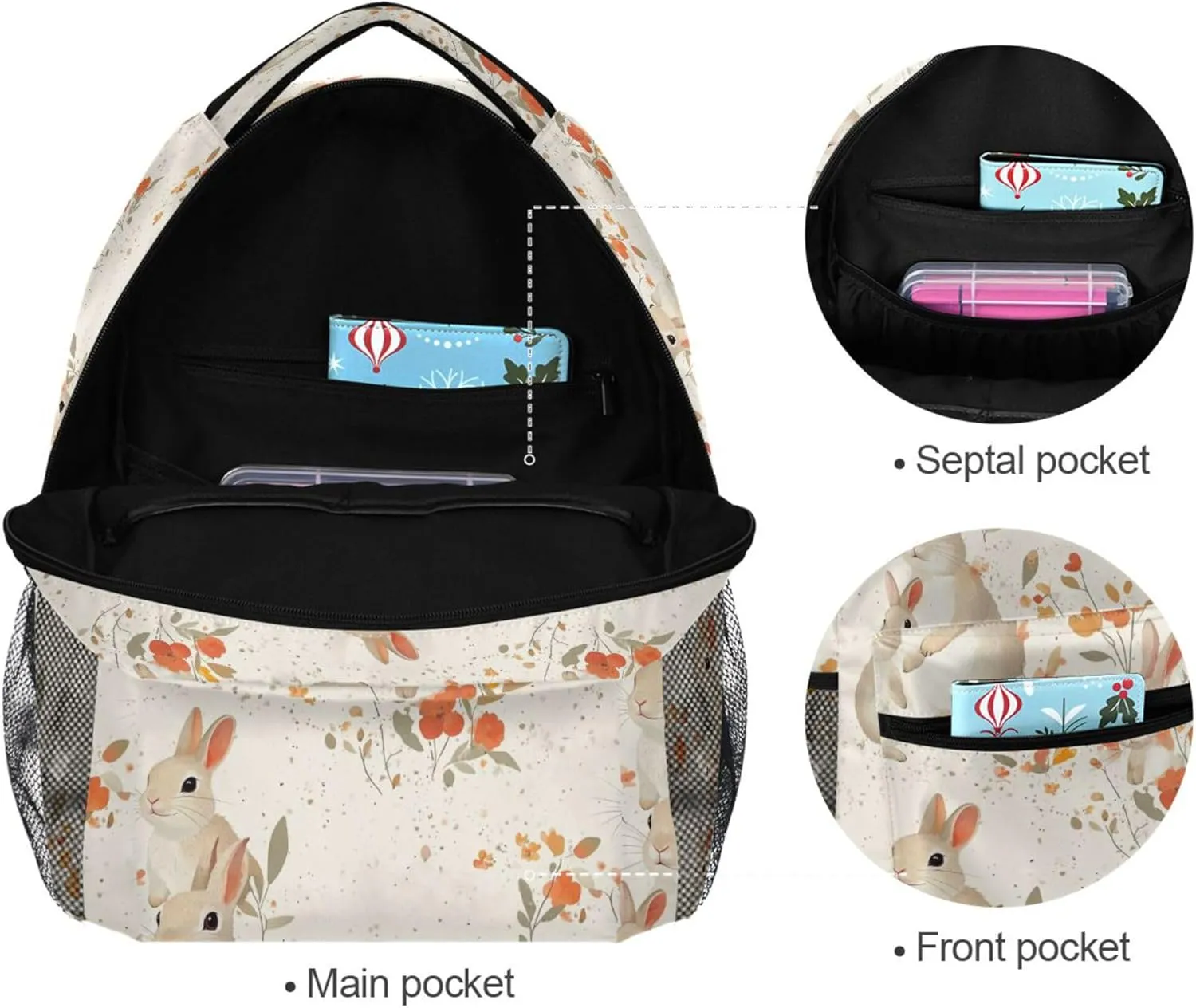KLL Cute Backpack for Teens Boys Girls Fashion Business Work Bag with Chest Strap for Travel Trip Parents' Day Rabbit Family