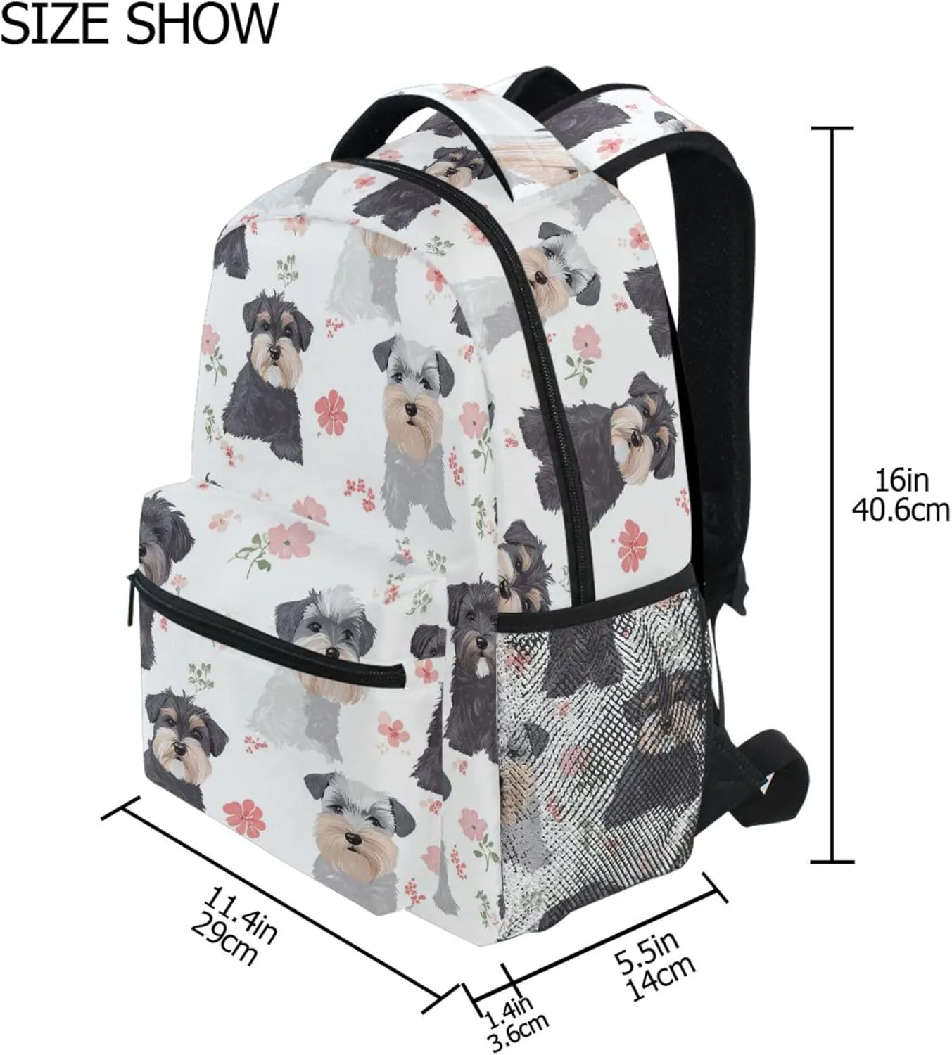 KLL Day Backpack for Teacher Nurse Fashion Diaper Bag Backpack with Chest Strap for Business Work College Travel Trip Aesthetic Miniature Schnauzer Dogs White