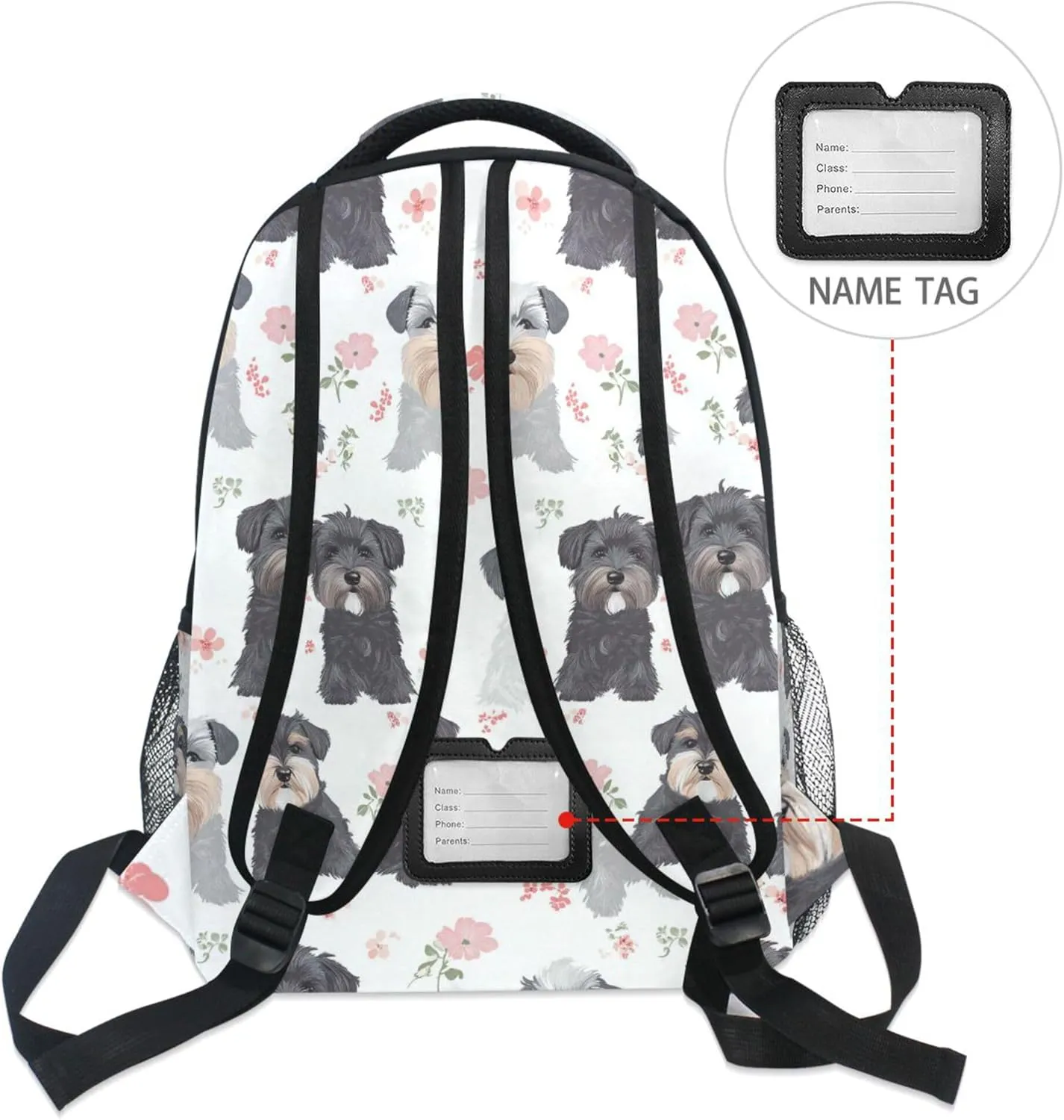 KLL Day Backpack for Teacher Nurse Fashion Diaper Bag Backpack with Chest Strap for Business Work College Travel Trip Aesthetic Miniature Schnauzer Dogs White