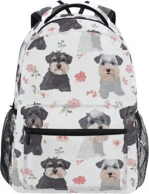 KLL Day Backpack for Teacher Nurse Fashion Diaper Bag Backpack with Chest Strap for Business Work College Travel Trip Aesthetic Miniature Schnauzer Dogs White
