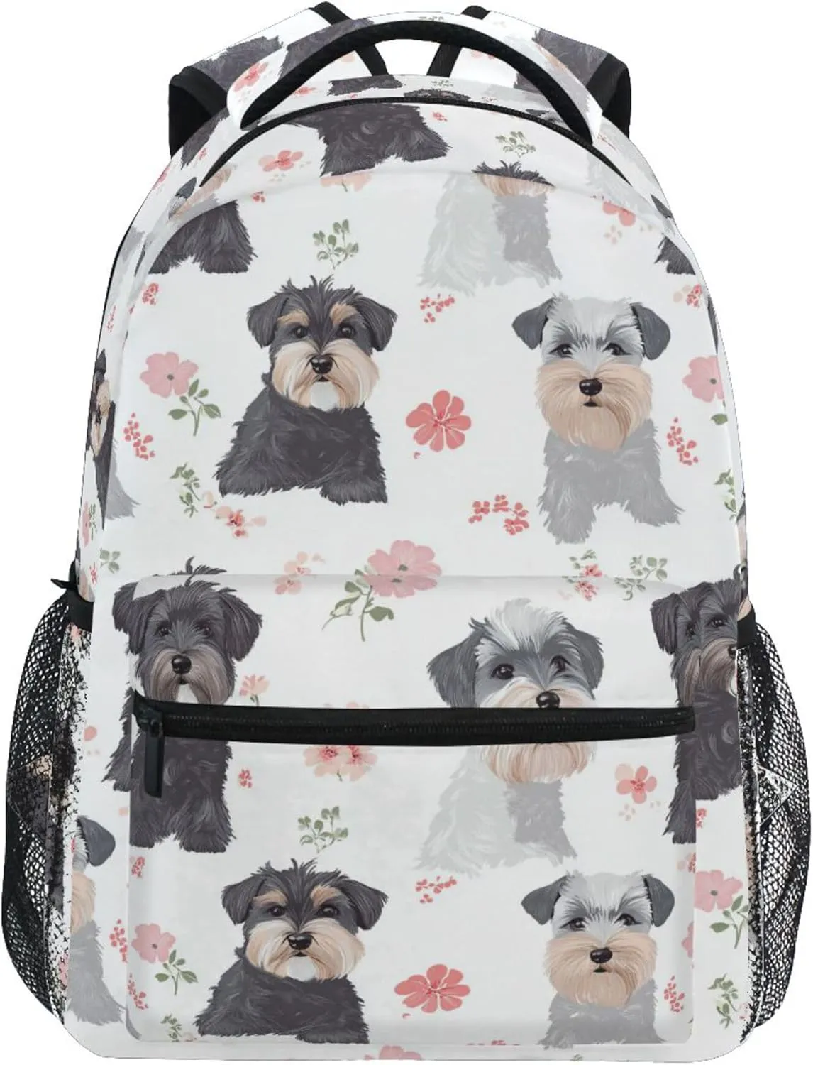 KLL Day Backpack for Teacher Nurse Fashion Diaper Bag Backpack with Chest Strap for Business Work College Travel Trip Aesthetic Miniature Schnauzer Dogs White