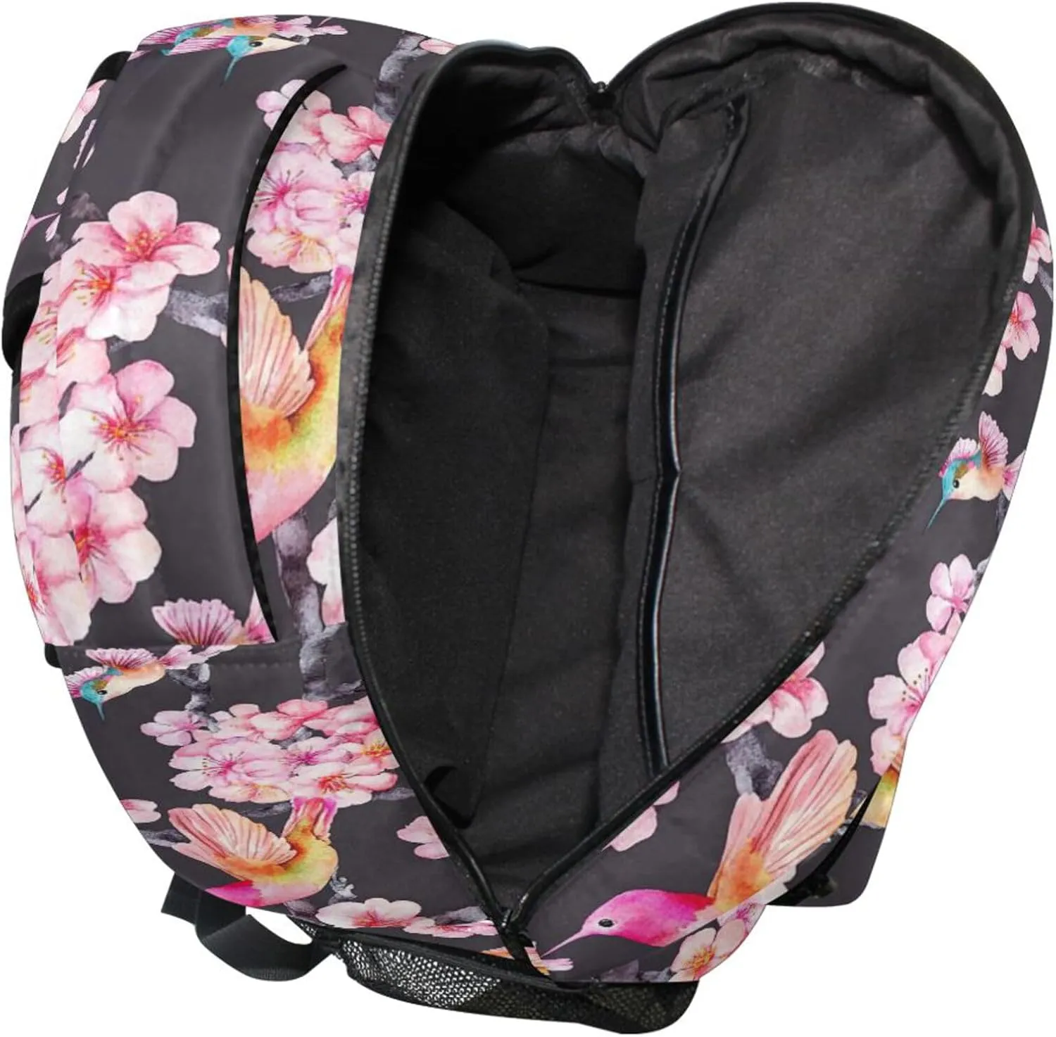 KLL Fun Backpack for Teenager Fashion Diaper Bag Backpack with Chest Strap for Business Work College Travel Trip Watercolor Cherry Blossoms Hummingbi