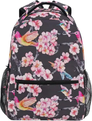 KLL Fun Backpack for Teenager Fashion Diaper Bag Backpack with Chest Strap for Business Work College Travel Trip Watercolor Cherry Blossoms Hummingbi