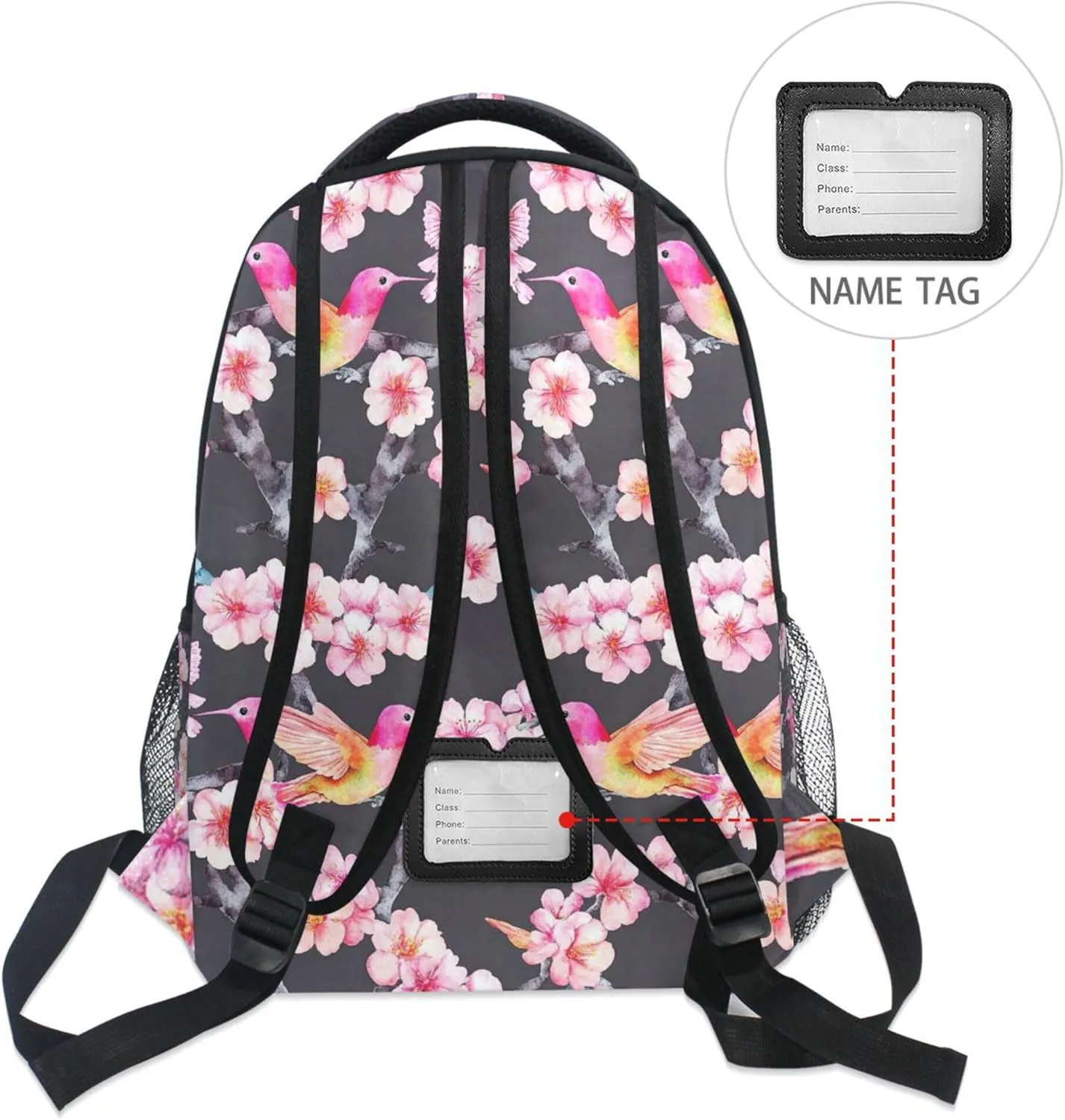 KLL Fun Backpack for Teenager Fashion Diaper Bag Backpack with Chest Strap for Business Work College Travel Trip Watercolor Cherry Blossoms Hummingbi