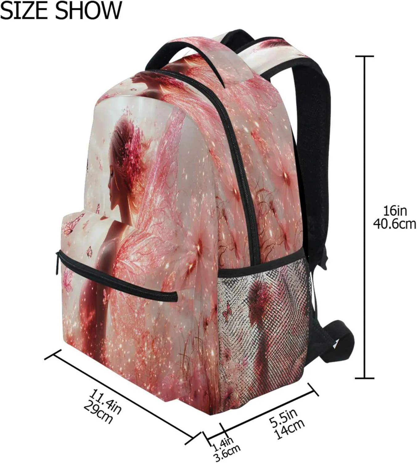 KLL Sport Backpack for Men and Women Fashion Personal Backpack with Chest Strap for Business Work College Travel Trip Flower Fairy Environment Butterflies