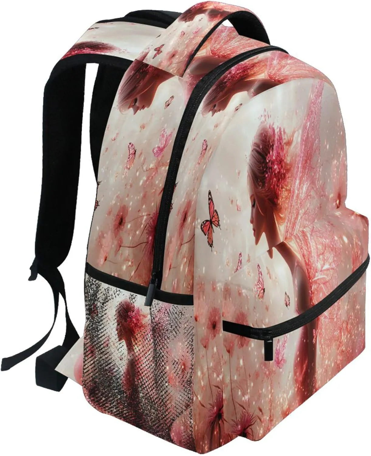 KLL Sport Backpack for Men and Women Fashion Personal Backpack with Chest Strap for Business Work College Travel Trip Flower Fairy Environment Butterflies
