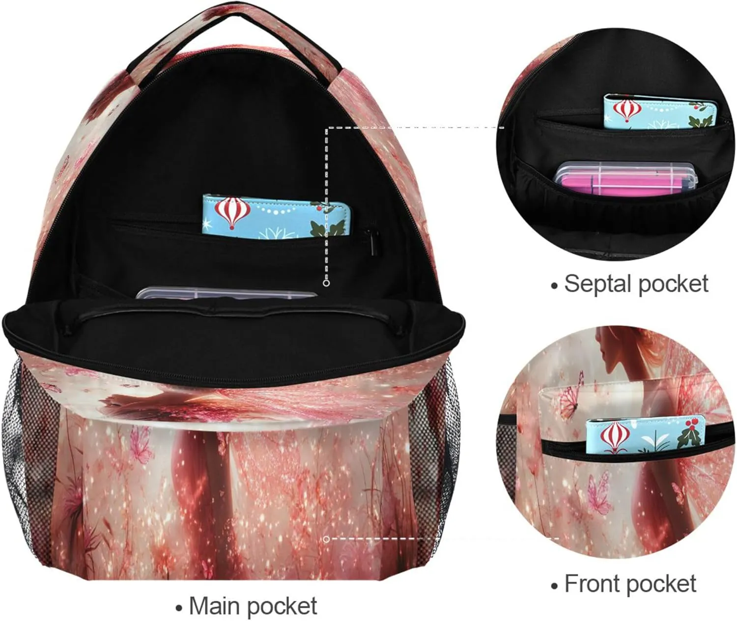 KLL Sport Backpack for Men and Women Fashion Personal Backpack with Chest Strap for Business Work College Travel Trip Flower Fairy Environment Butterflies