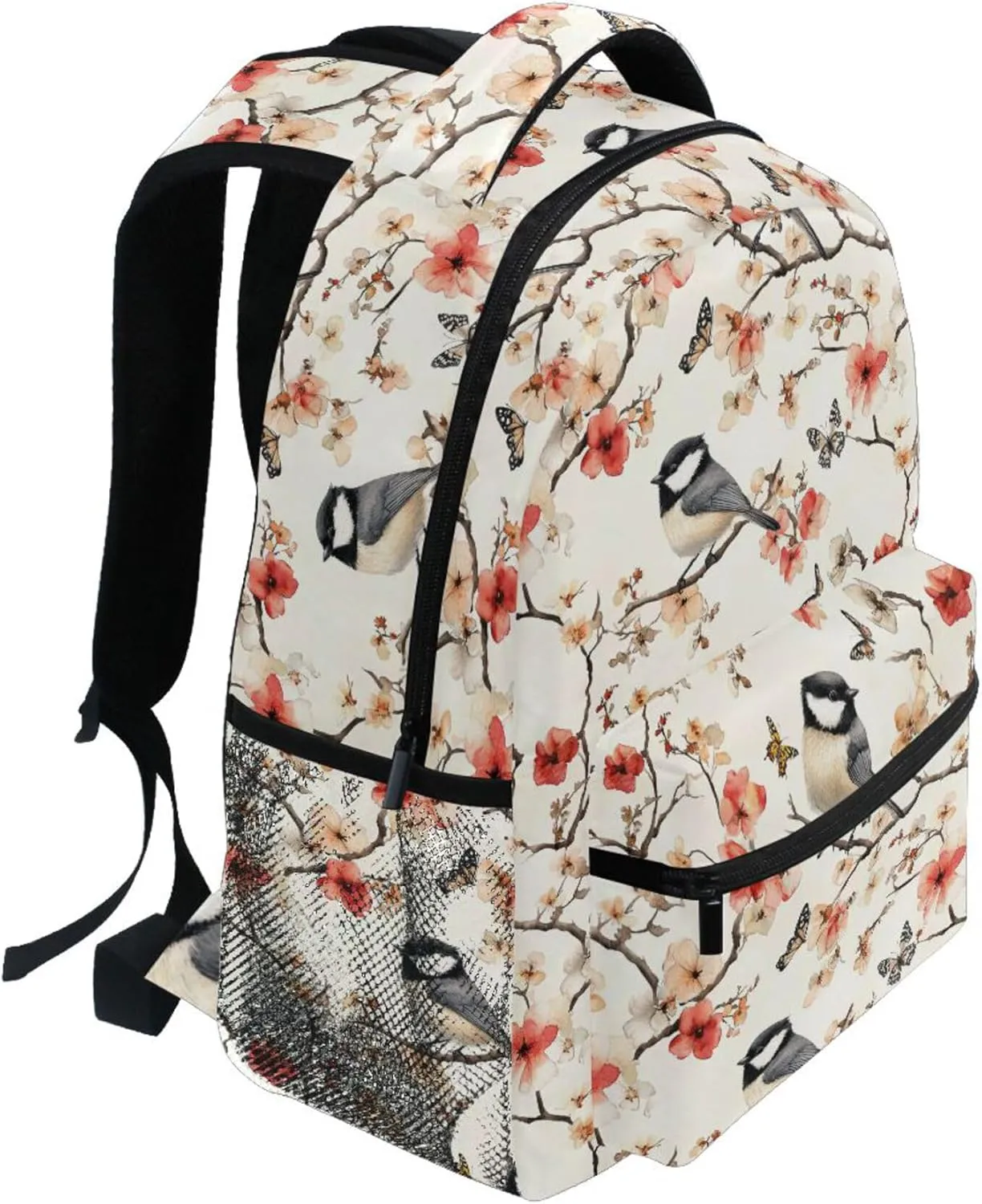 KLL Sport Backpack for Teenager Fashion Business Work Bag with Chest Strap Gift Men & Women Aesthetic Black Capped Chickadee Birds A River
