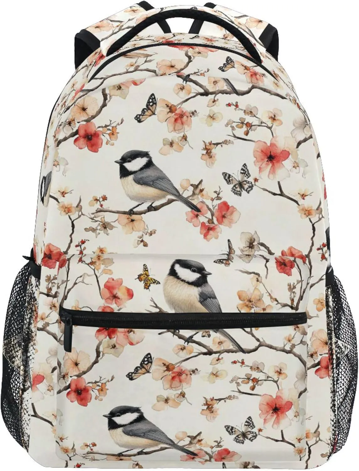 KLL Sport Backpack for Teenager Fashion Business Work Bag with Chest Strap Gift Men & Women Aesthetic Black Capped Chickadee Birds A River