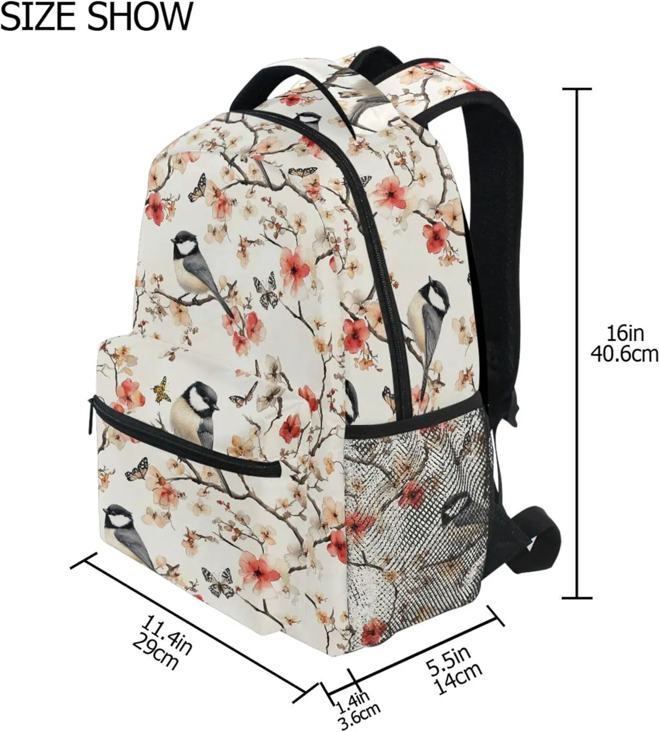 KLL Sport Backpack for Teenager Fashion Business Work Bag with Chest Strap Gift Men & Women Aesthetic Black Capped Chickadee Birds A River