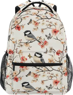 KLL Sport Backpack for Teenager Fashion Business Work Bag with Chest Strap Gift Men & Women Aesthetic Black Capped Chickadee Birds A River