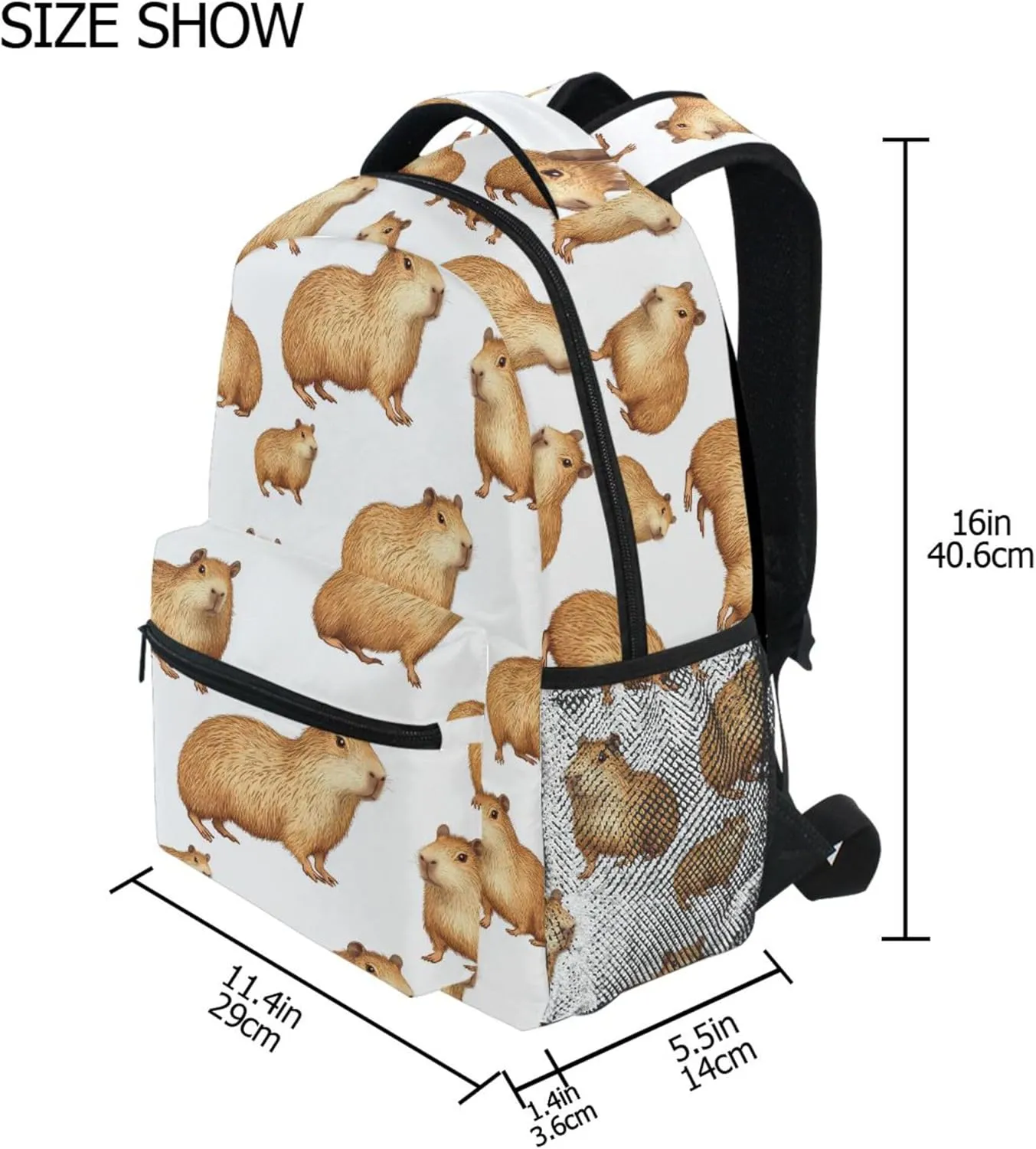 KLL Sport Backpack for Teens Boys Girls Waterproof Business Work Bag with Chest Strap for Travel Trip Beauty Capybara White