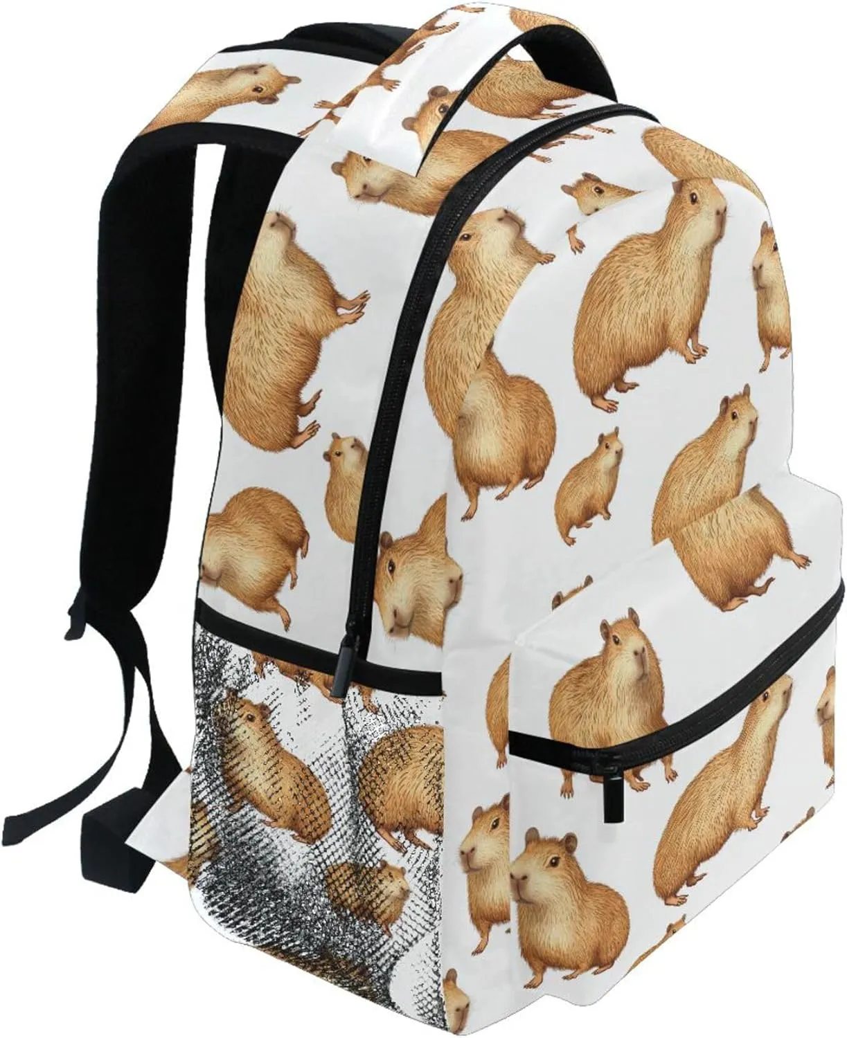 KLL Sport Backpack for Teens Boys Girls Waterproof Business Work Bag with Chest Strap for Travel Trip Beauty Capybara White