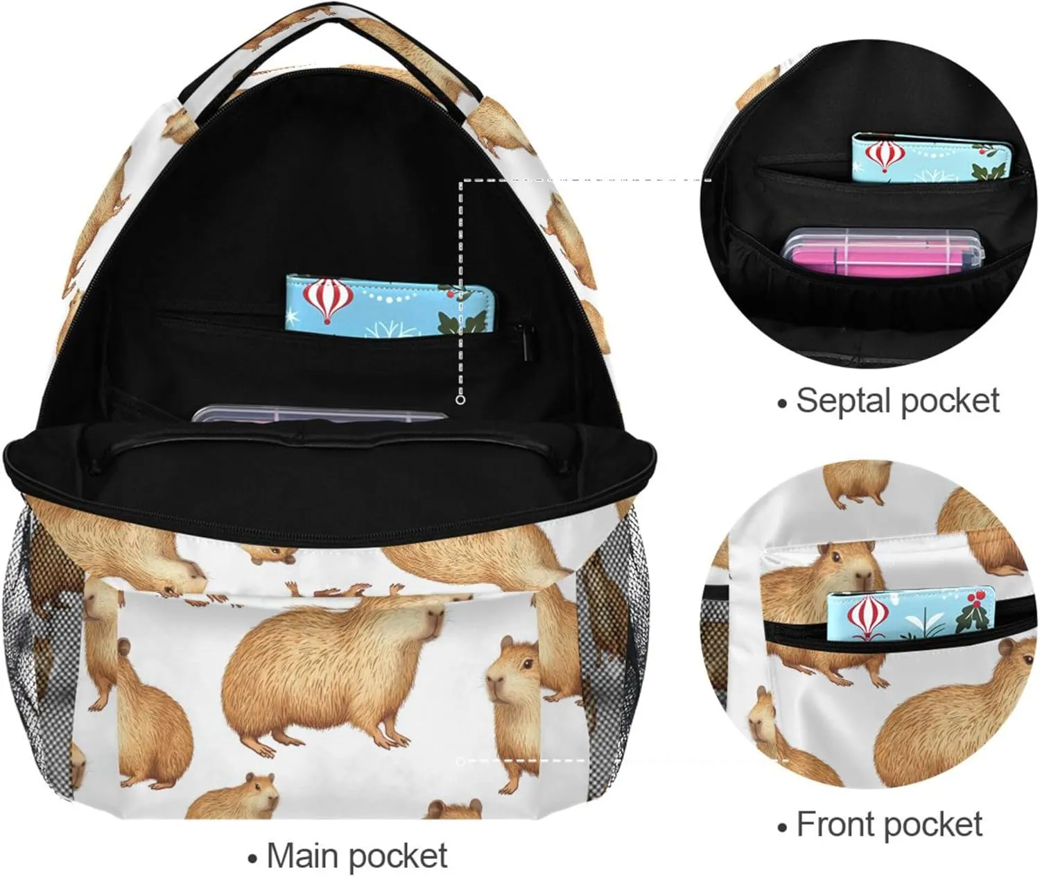 KLL Sport Backpack for Teens Boys Girls Waterproof Business Work Bag with Chest Strap for Travel Trip Beauty Capybara White