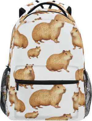 KLL Sport Backpack for Teens Boys Girls Waterproof Business Work Bag with Chest Strap for Travel Trip Beauty Capybara White