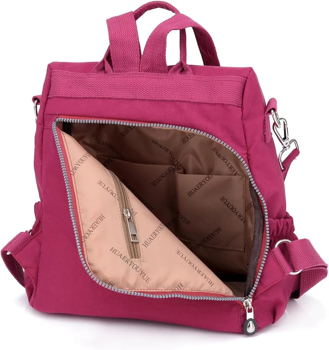 Ladies' multi zipper backpack, shoulder bag, handbag, casual bag, holiday gift(Grape Purple)