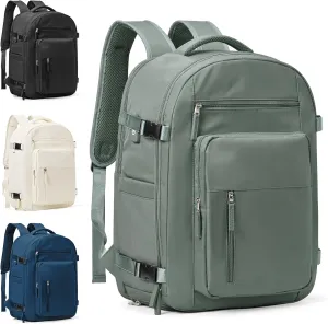Large Travel Backpack for Women Mens 17 Inch Laptop Backpack, Waterproof Backpack Carry On Flight Approved with Shoe Compartment and USB Charging Port for Traveling, Hiking, Work, Green