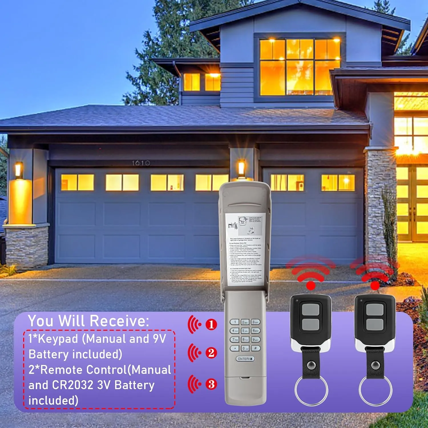 LAWOHO Purple Learn Button 377LM Wireless Keypad 371LM 373LM Keyring Remote Control Compatible with Liftmaster Chamberlain Craftsman 139.53753 139.53985D 950CD Garage Door Opener 315Mhz Security  