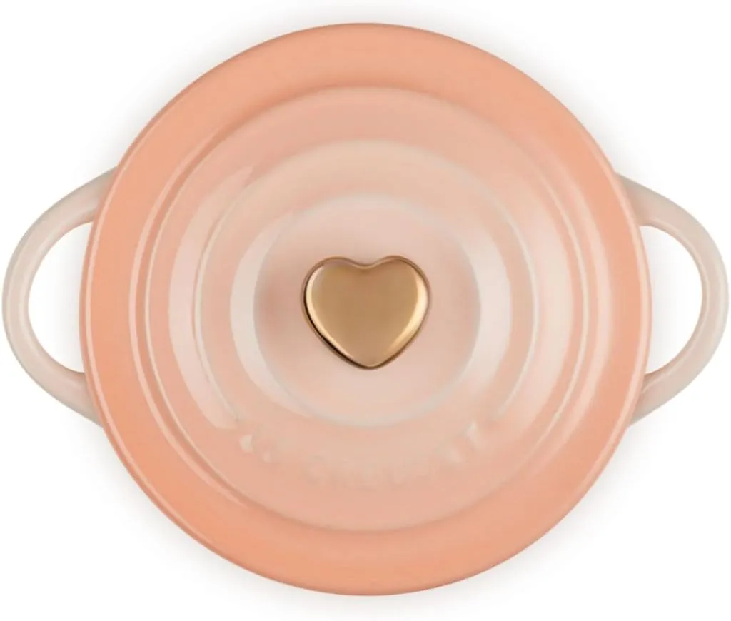 Le Creuset Stoneware Mini Round Cocotte, 8oz., Peche with Gold Heart Knob