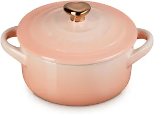Le Creuset Stoneware Mini Round Cocotte, 8oz., Peche with Gold Heart Knob