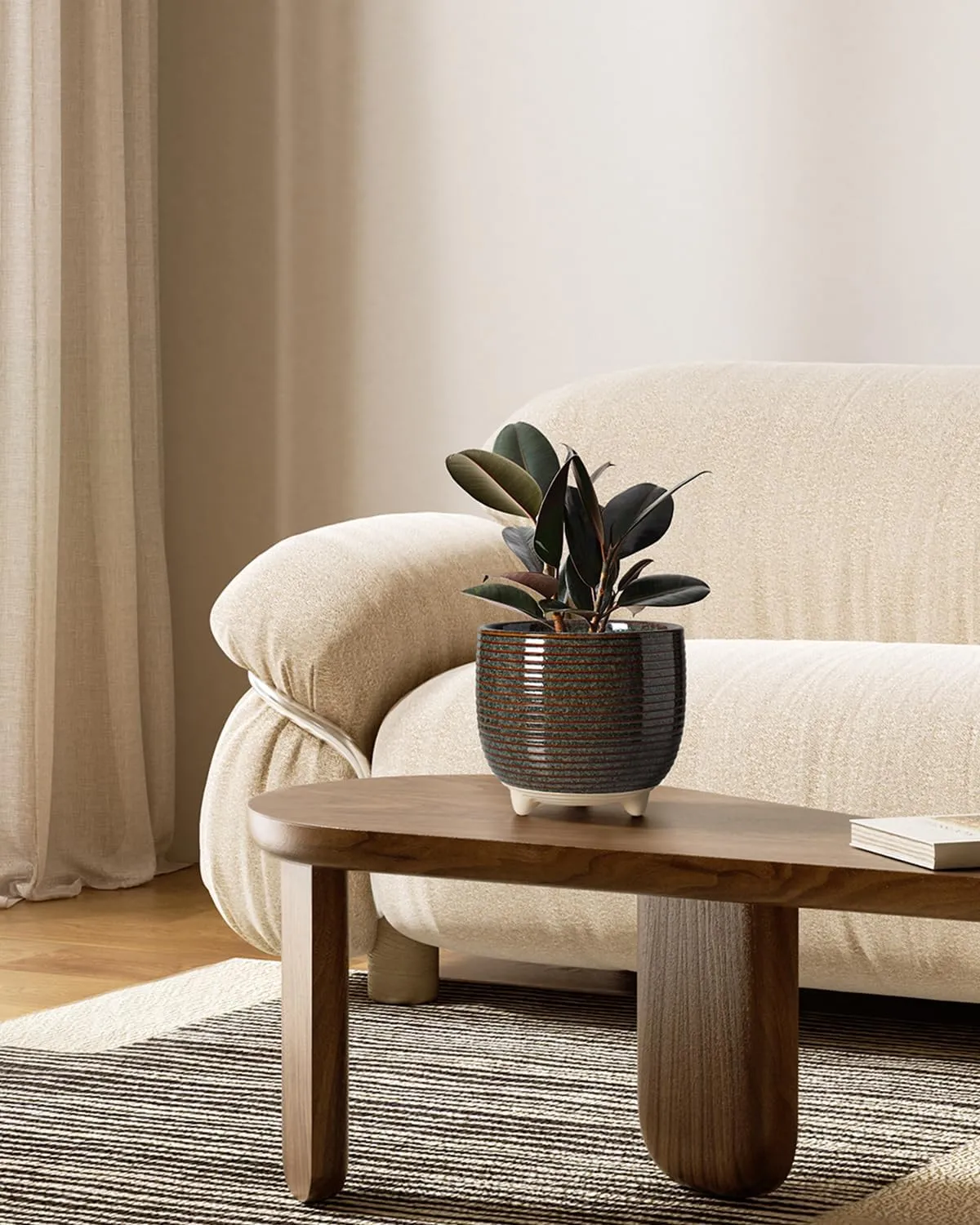 LE TAUCI Ceramic Plant Pots, 5.1   6.4 Inch Footed Pots for Plants, Modern Flower Pots for Home and Office, Indoor Planters with Drainage, Reactive Glaze Black