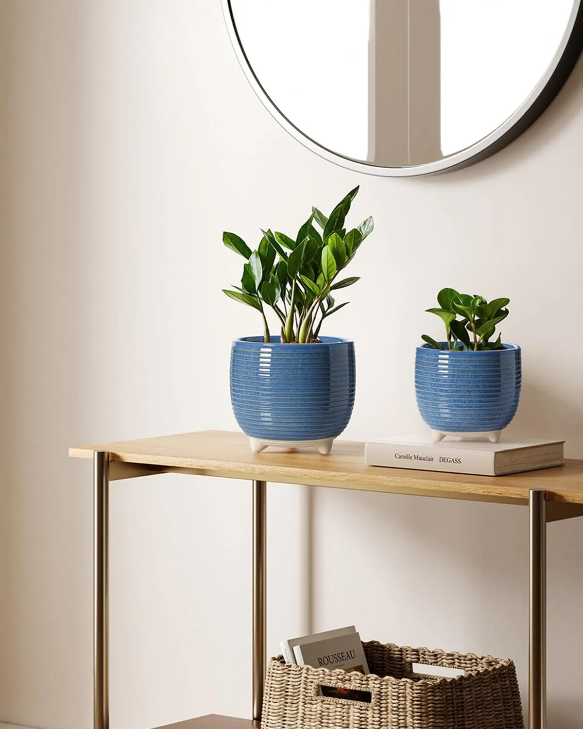 LE TAUCI Ceramic Plant Pots, 5.1   6.4 Inch Footed Pots for Plants, Modern Flower Pots for Home and Office, Indoor Planters with Drainage, Reactive Glaze Blue