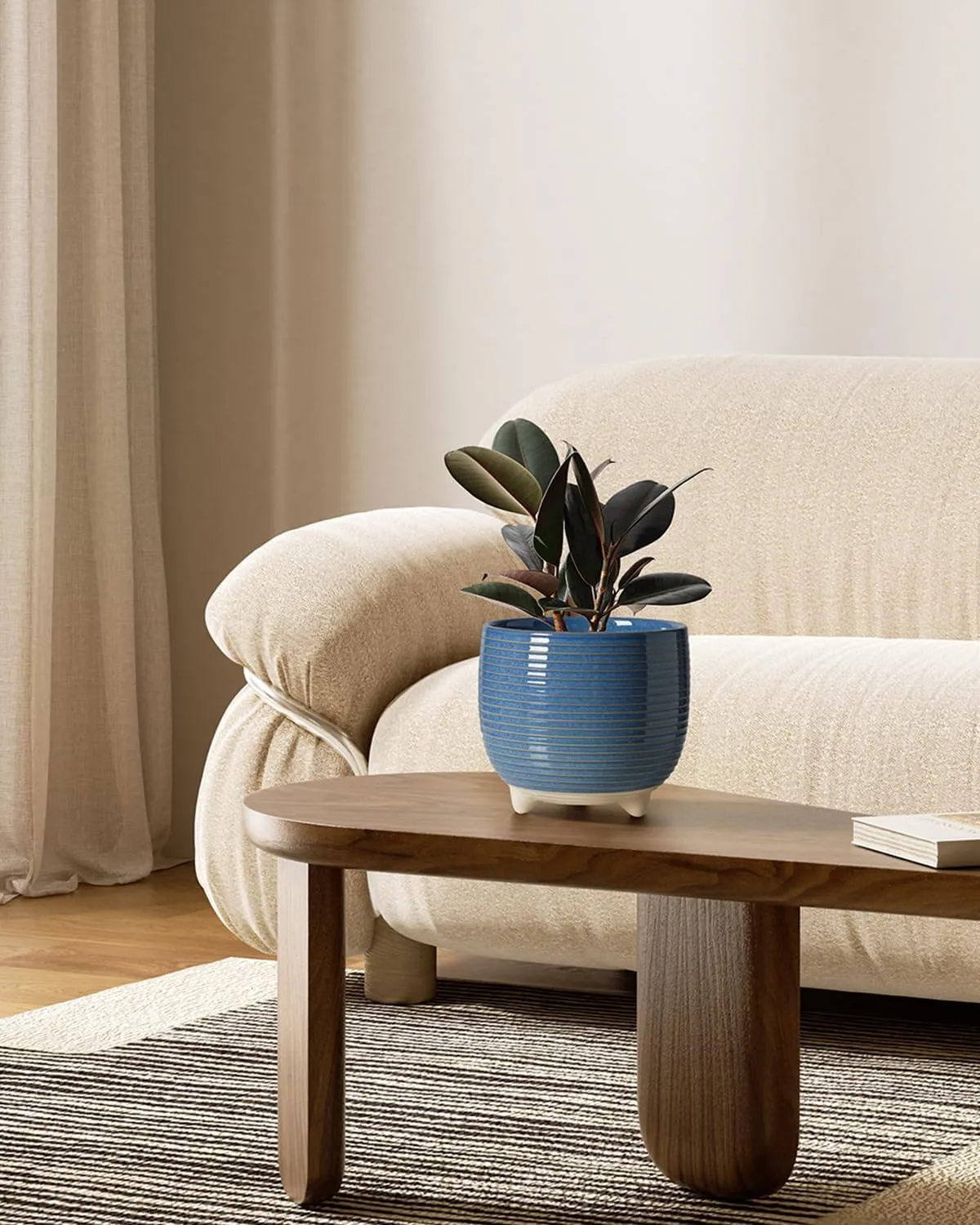 LE TAUCI Ceramic Plant Pots, 5.1   6.4 Inch Footed Pots for Plants, Modern Flower Pots for Home and Office, Indoor Planters with Drainage, Reactive Glaze Blue