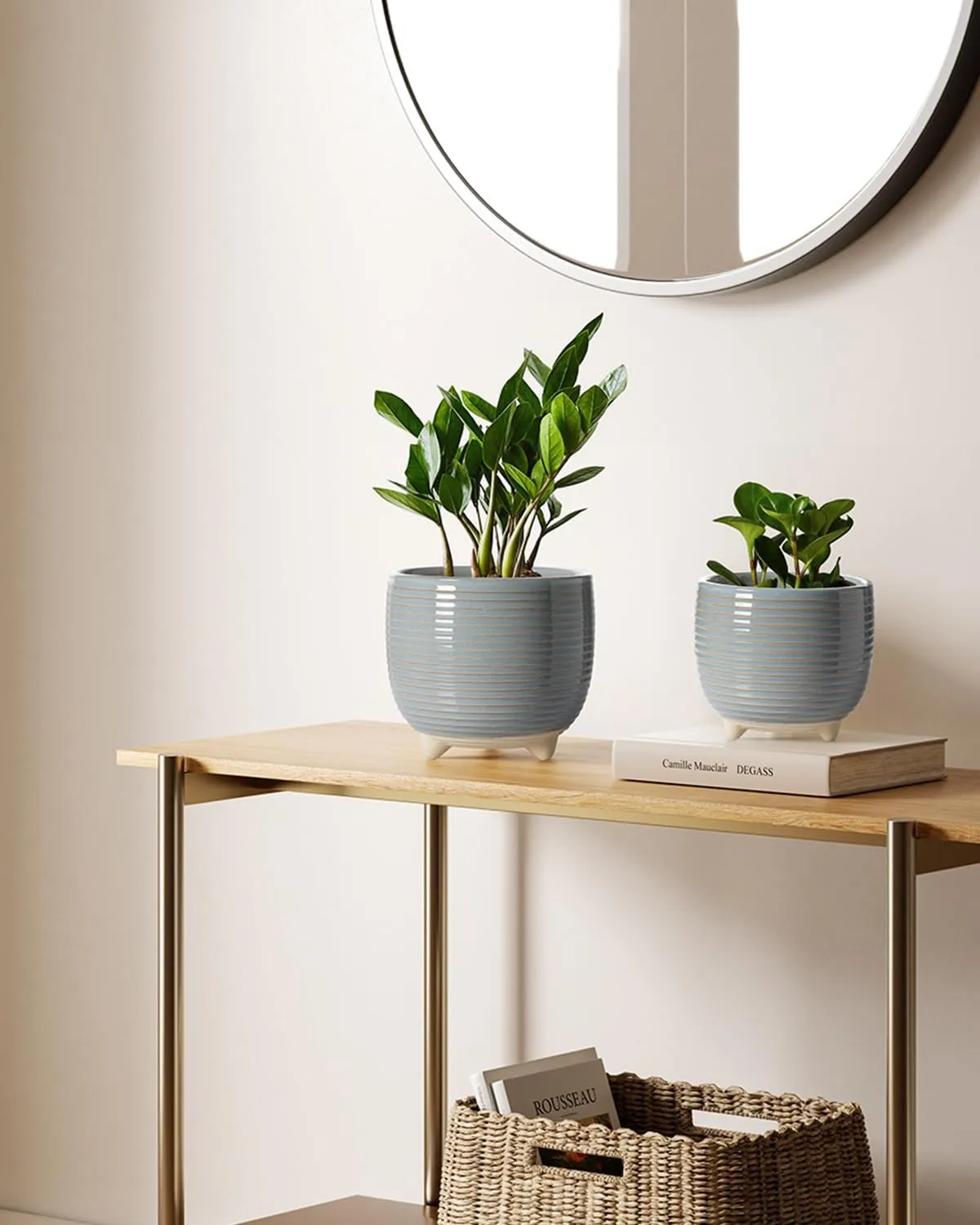 LE TAUCI Ceramic Plant Pots, 5.1   6.4 Inch Footed Pots for Plants, Modern Flower Pots for Home and Office, Indoor Planters with Drainage, Reactive Glaze Gray