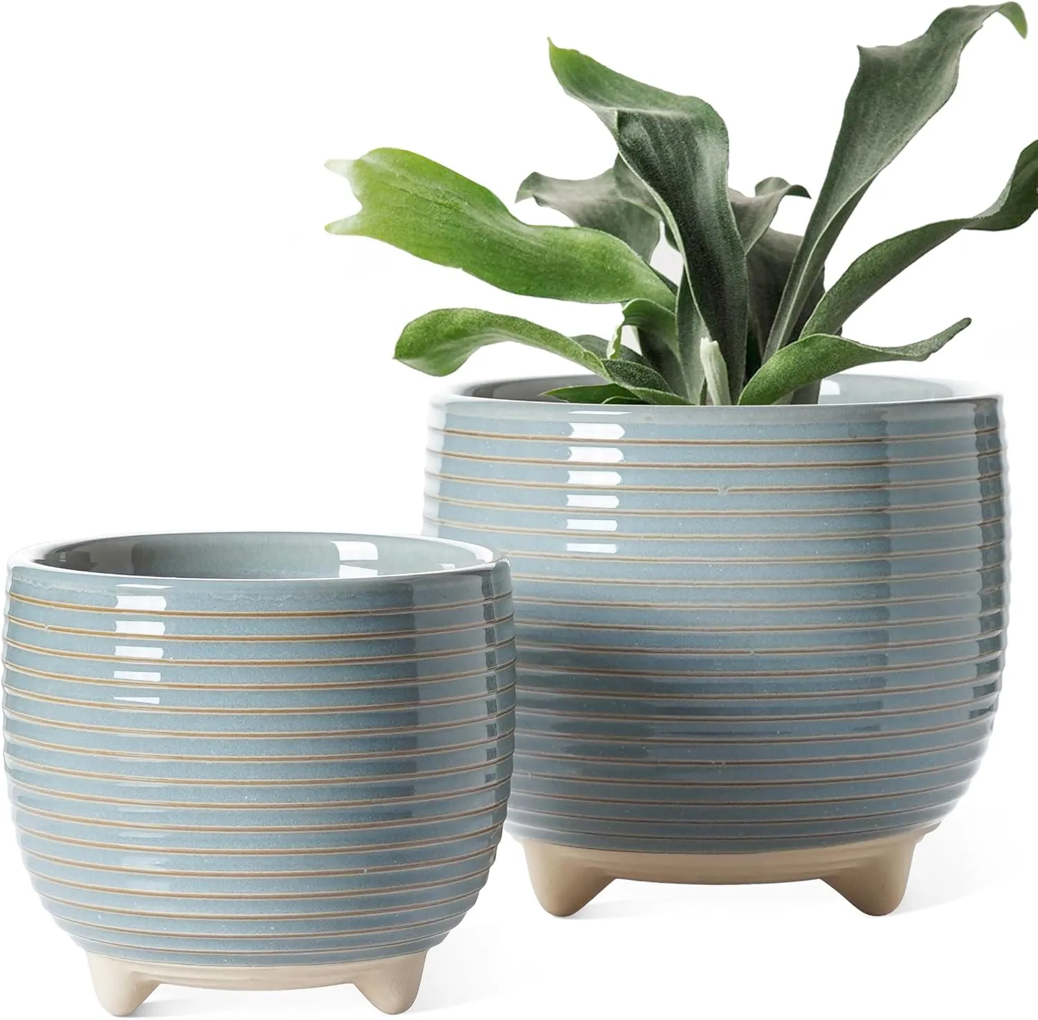 LE TAUCI Ceramic Plant Pots, 5.1   6.4 Inch Footed Pots for Plants, Modern Flower Pots for Home and Office, Indoor Planters with Drainage, Reactive Glaze Gray
