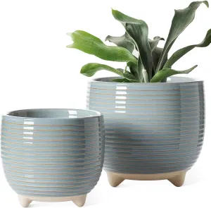 LE TAUCI Ceramic Plant Pots, 5.1   6.4 Inch Footed Pots for Plants, Modern Flower Pots for Home and Office, Indoor Planters with Drainage, Reactive Glaze Gray