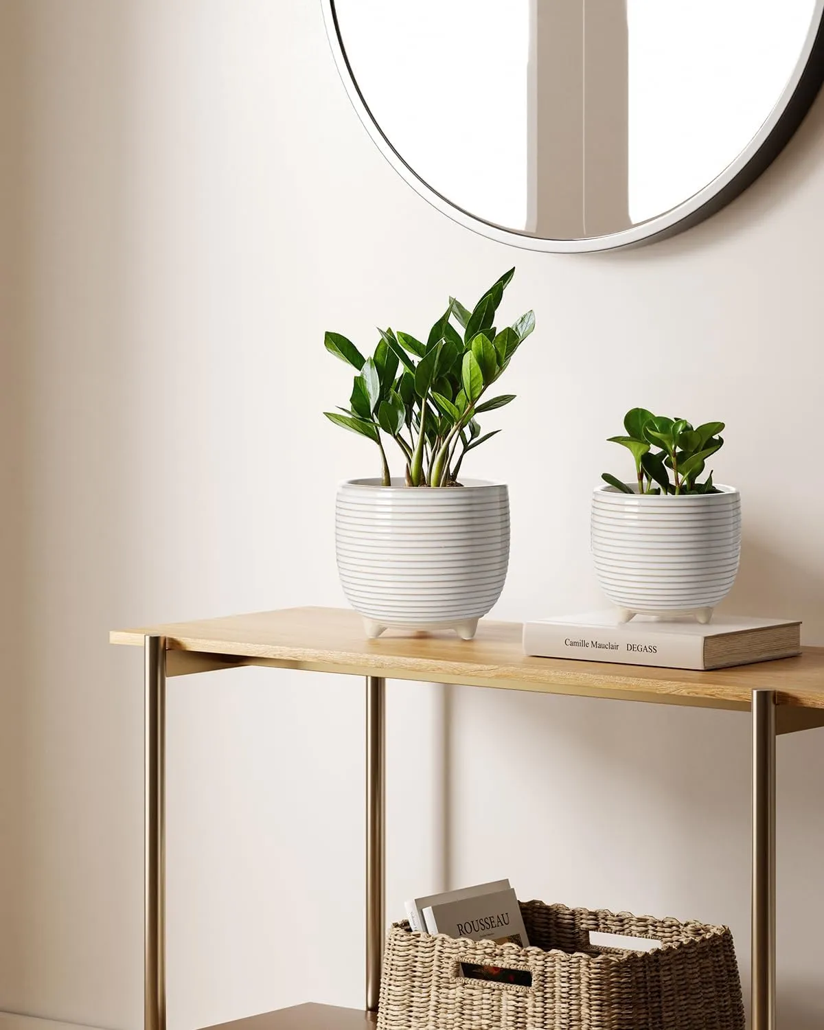 LE TAUCI Ceramic Plant Pots, 5.1   6.4 Inch Footed Pots for Plants, Modern Flower Pots for Home and Office, Indoor Planters with Drainage, Reactive Glaze White