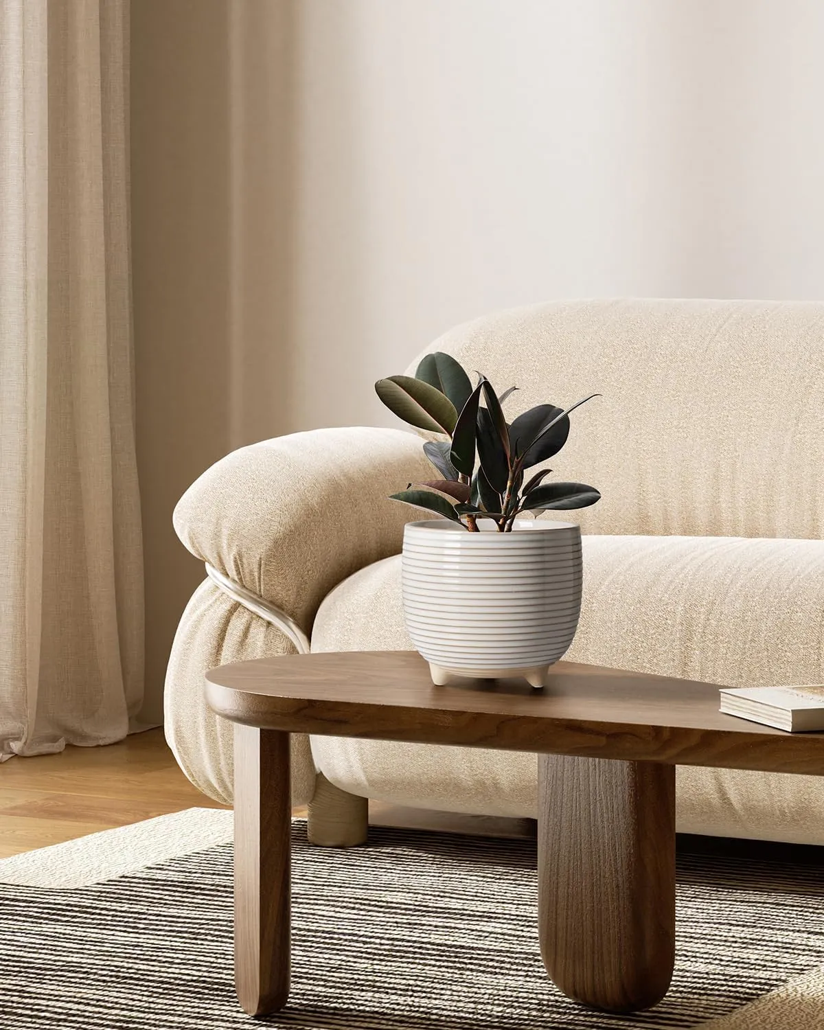 LE TAUCI Ceramic Plant Pots, 5.1   6.4 Inch Footed Pots for Plants, Modern Flower Pots for Home and Office, Indoor Planters with Drainage, Reactive Glaze White