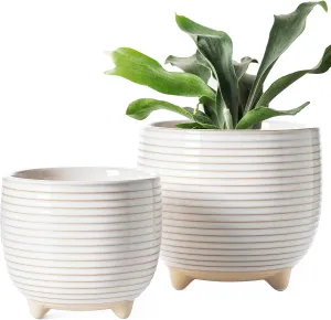 LE TAUCI Ceramic Plant Pots, 5.1   6.4 Inch Footed Pots for Plants, Modern Flower Pots for Home and Office, Indoor Planters with Drainage, Reactive Glaze White