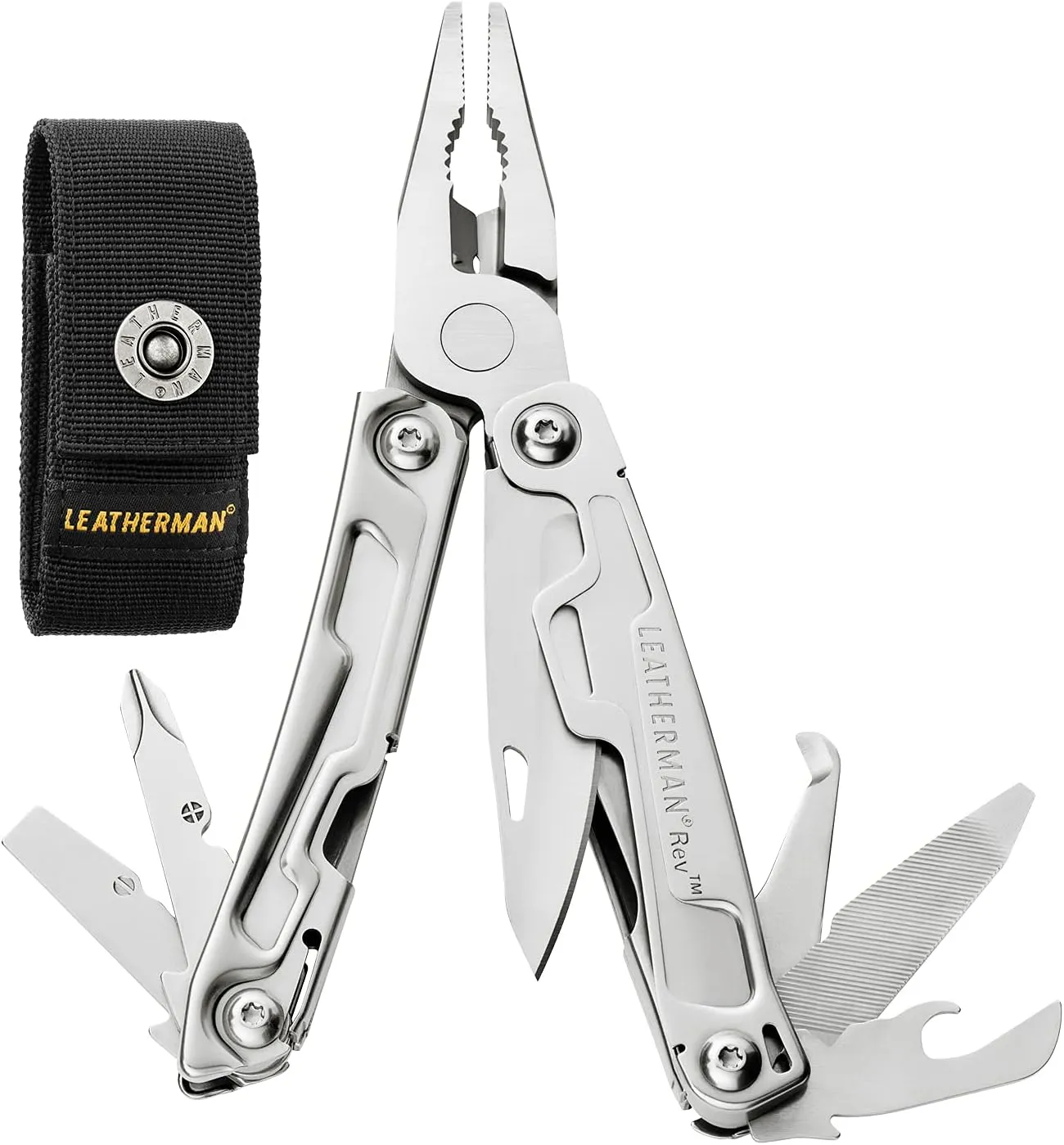 LEATHERMAN, Rev Pocket Size Multitool with Package Opener and Screwdrivers, Stainless Steel