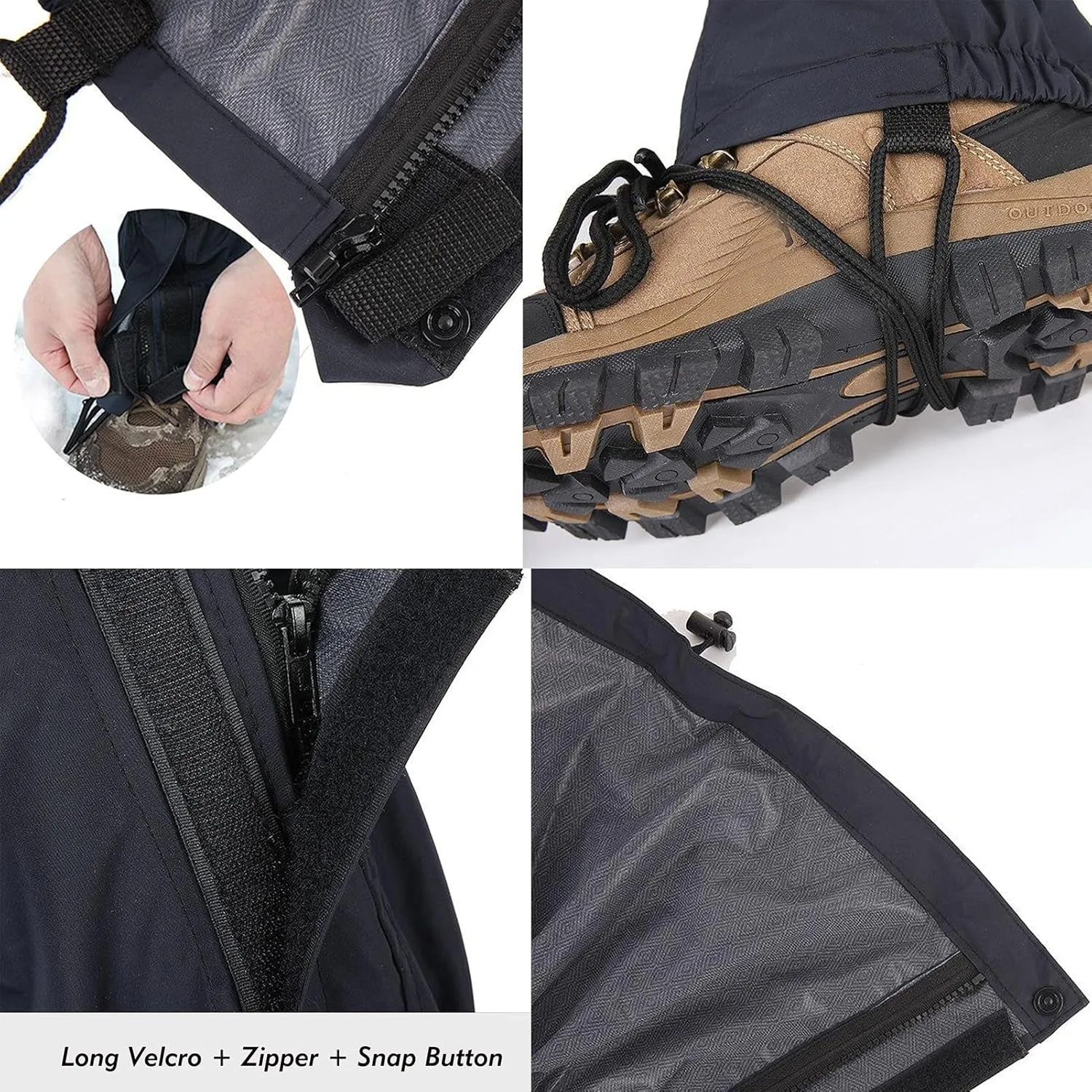Leg Gaiters,Outdoor Gaiter,Waterproof Zippered Leg Gaiters,Adjust