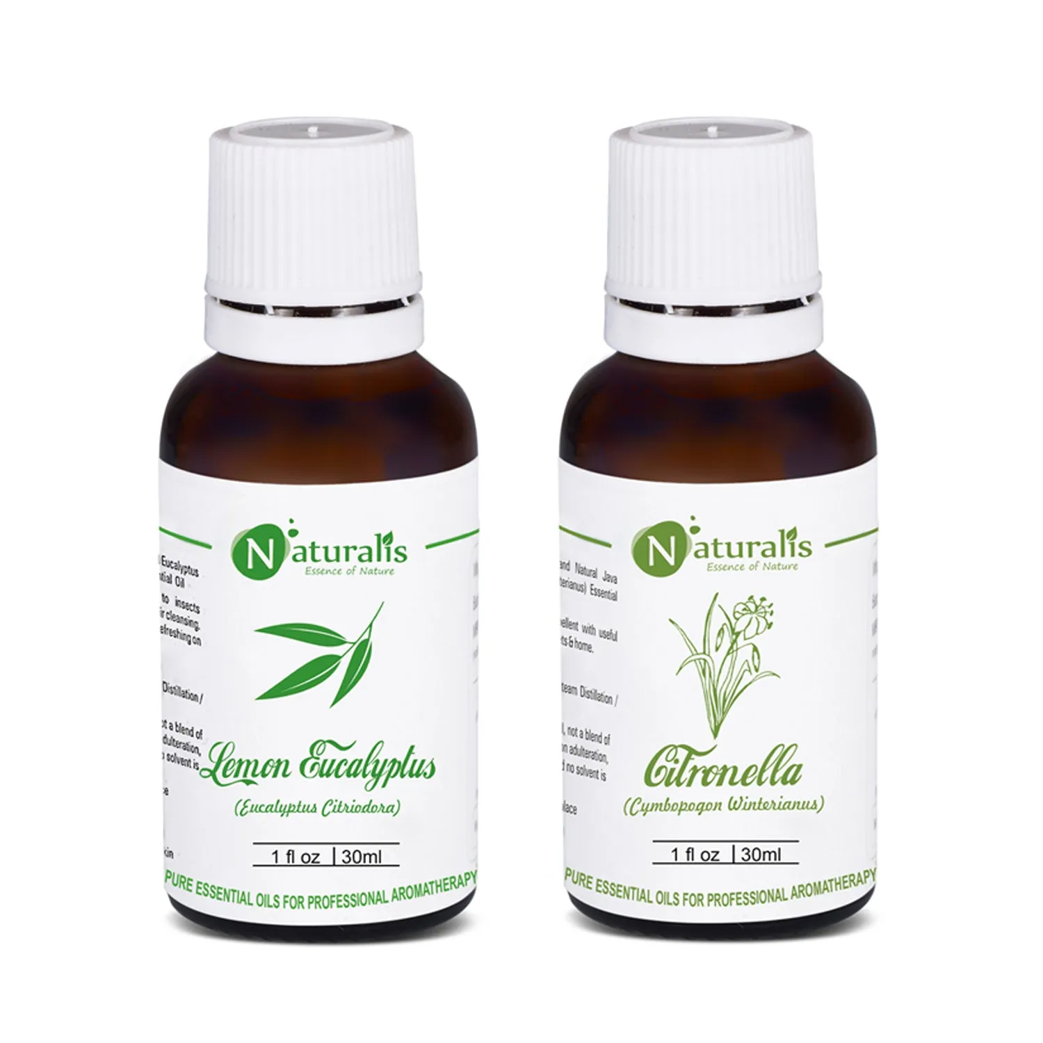 Lemon Eucalyptus & Citronella Essential Oil for Insect/Mosquito Repellent Set of 2-30ml by Naturalis - Pure & Natural