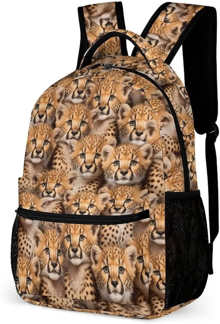 Leopard School Backpack for Kids Girls Boys, 16 Inch Cute Cheetah Themed Bookbag, Personalized School Backpack for Students Children, Lightweight, Large Capacity