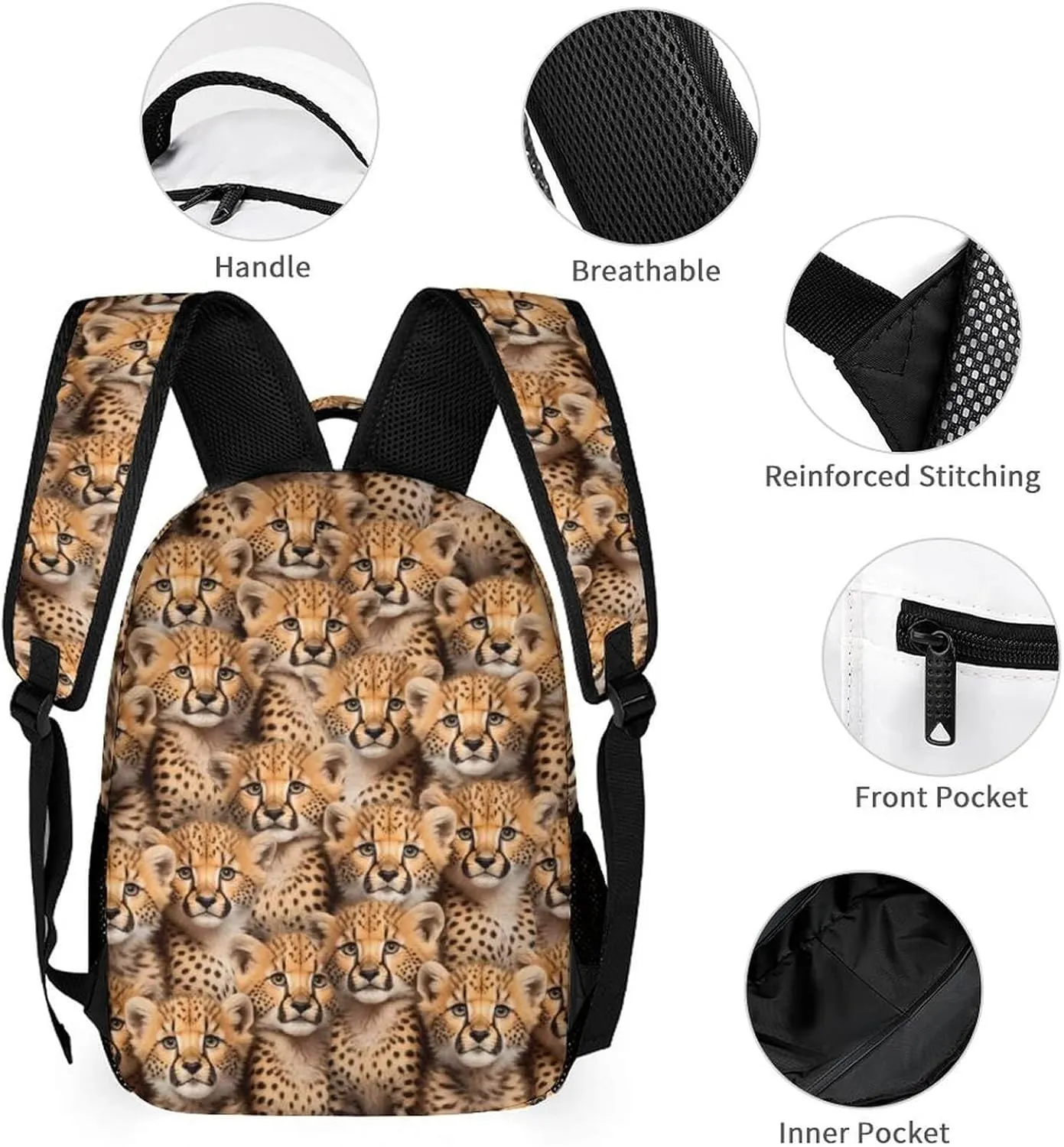 Leopard School Backpack for Kids Girls Boys, 16 Inch Cute Cheetah Themed Bookbag, Personalized School Backpack for Students Children, Lightweight, Large Capacity