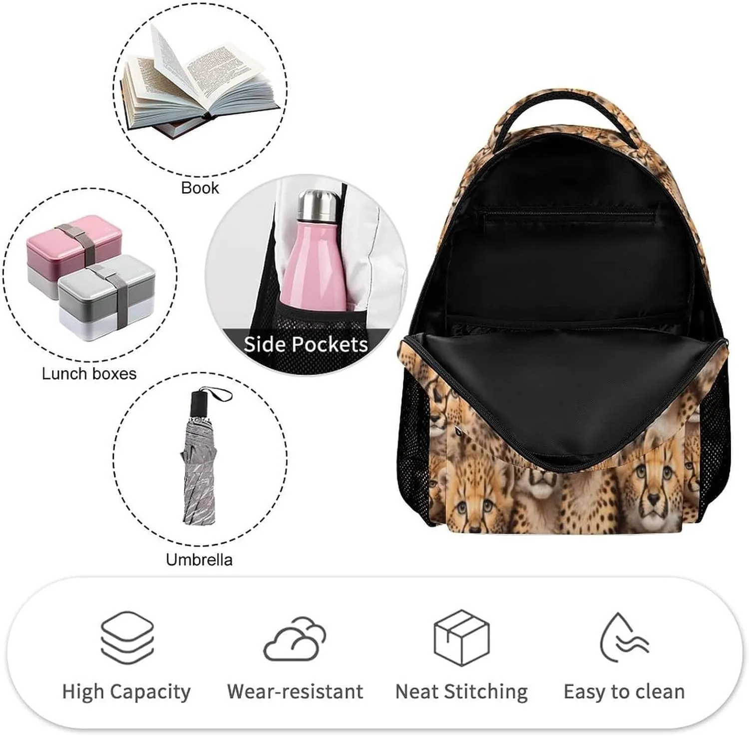 Leopard School Backpack for Kids Girls Boys, 16 Inch Cute Cheetah Themed Bookbag, Personalized School Backpack for Students Children, Lightweight, Large Capacity