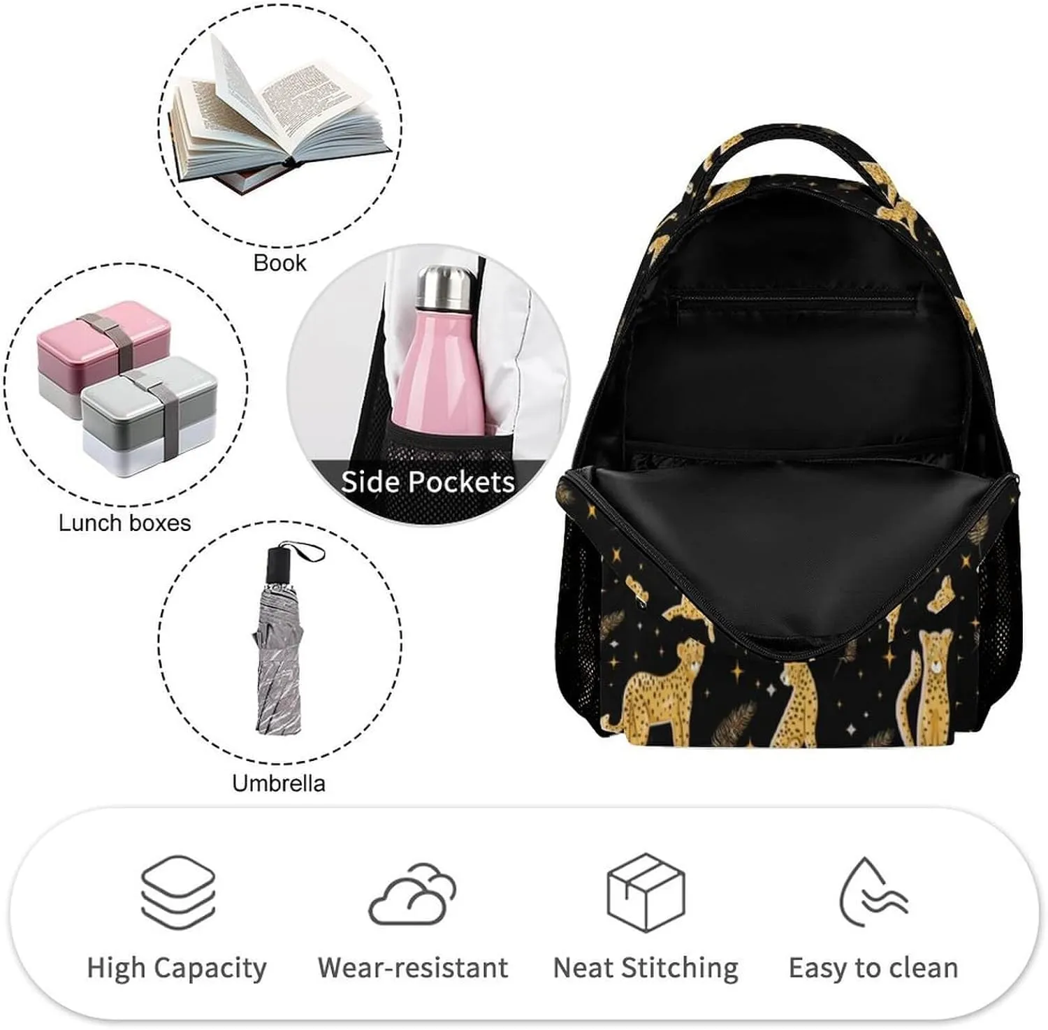 Leopard School Backpack for Kids Girls Boys, 16 Inch Cute Cheetah Themed Bookbag, Personalized School Backpack for Students Children, Lightweight, Large Capacity